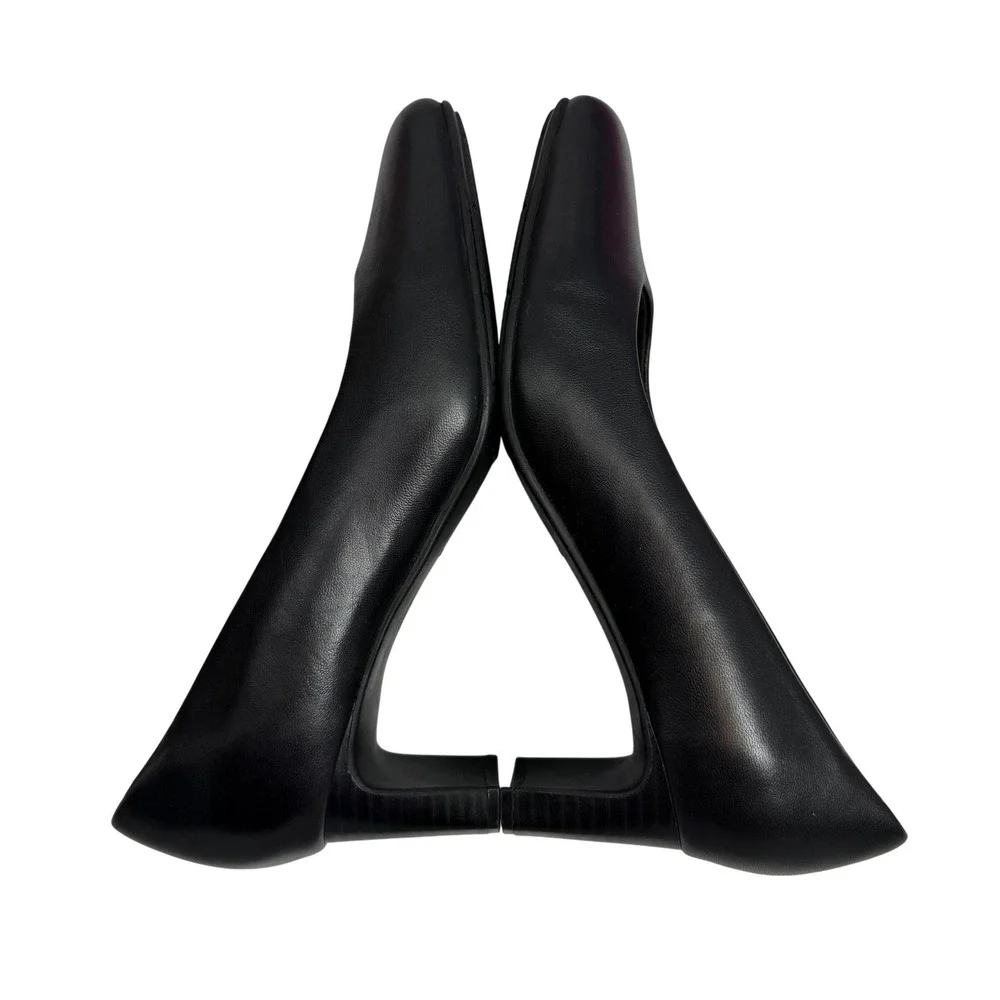 Clarks Collection Black Leather Square Toe Block Heel‎ Pumps Womens 8W